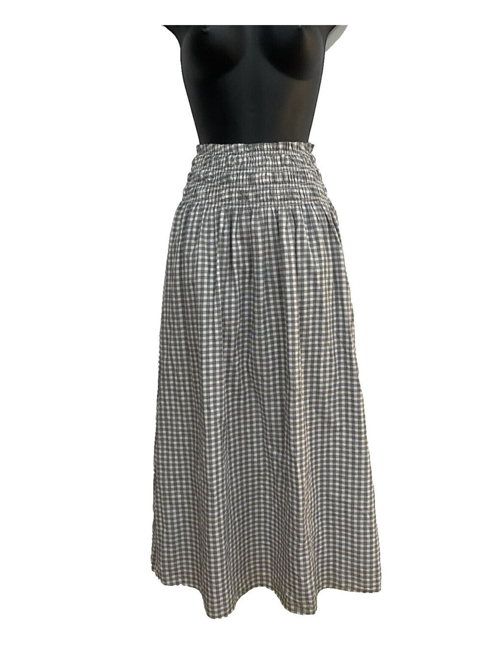 LOFT M Plaid Gingham Smocked High Waisted Maxi Skirt Elastic Waist Cottagecore